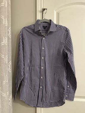 J. Crew Men's Navy and White Gingham Dress Shirt